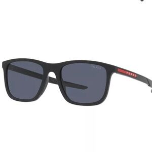 Prada PS 02ZS Men's Rectangular Polarised Sunglasses Black/Red